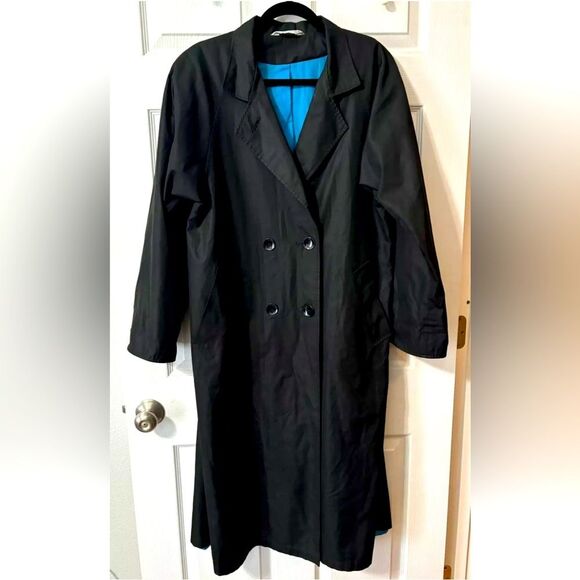 Vintage Forecaster of Boston Trench Coat Size 11/12 Women’s Black Blue Lining - Picture 1 of 11